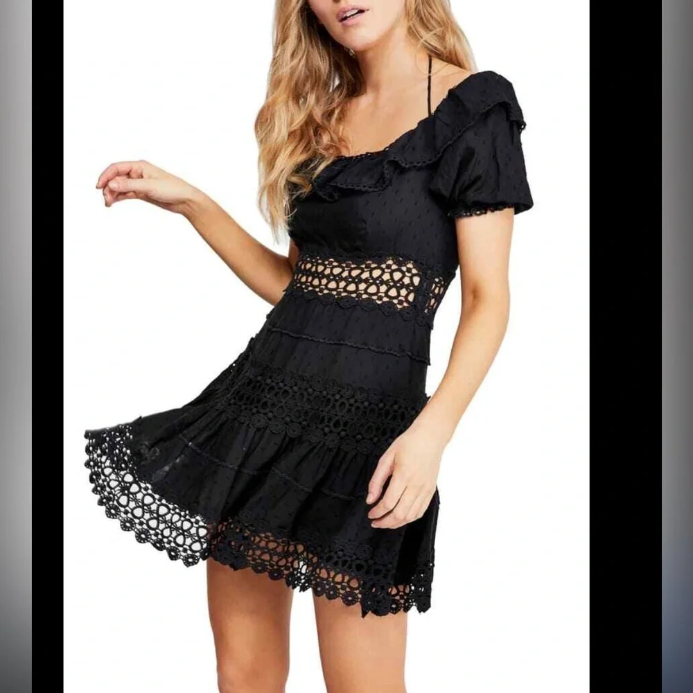 Free People Womens Cruel Intentions Crochet-Lace Mini Dress, Black, Size 6 - Picture 1 of 5